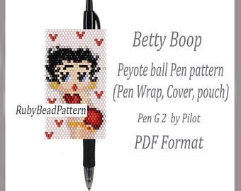 Betty Boop bead pen wraps Pilot G2, Betty Boop omslagpen, Betty Boop peyote-patronen, Betty Boop-patronen PDF-bestand, Kralenpatronen