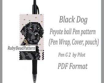 Fundas para bolígrafos Pilot G2 con cuentas Black Dog, fundas para bolígrafos con cuentas Black Dog, patrones de cuentas Black Dog, patrones de peyote con cuentas Dog, archivo PDF de bisutería