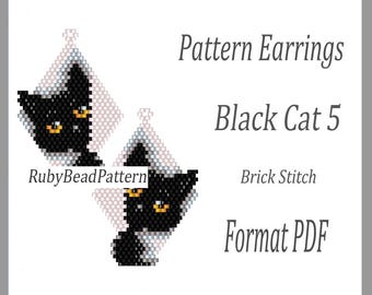 Black Cat 5 bead earrings pattern, Halloween bead pattern, Halloween earrings pattern, Cat bead pattern, Beading, beaded earrings pattern