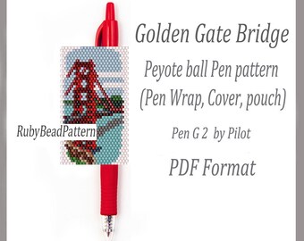 Golden Gate Bridge Perlenstifte wraps Pilot G2, Golden Gate Bridge muster, bead cover stift, perlenmuster, peyote muster, perlenmuster PDF