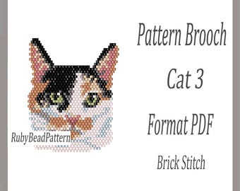 Cat 3 bead brooch pattern, Cat beaded pattern, Cat beading pattern, Cat bead pattern, Animals bead pattern, Beading, Cat bead, Beaded Cat