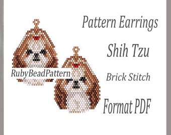 Shih Tzu Dog bead earrings pattern, Shih Tzu Dog beaded pattern, Shih Tzu Dog beading earrings pattern, bead pattern, Beading brick stitch
