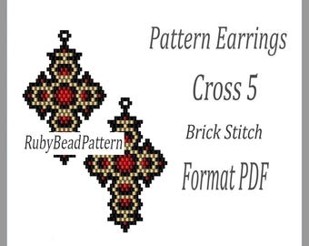 Cross 5 bead earrings pattern, Cross beaded pattern, Cross earrings pattern, Cross beading pattern, Beading, earrings pattern Brick Stitch