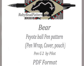 Bear bead pen wraps Pilot G2, Bear bead cover pen, Bear beaded patterns, Bear bead peyote patterns, Beading patterns PDF file