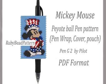 Mickey Mouse bead pen wraps Pilot G2, Mickey Mouse patterns bead cover pen, Mickey Mouse beaded patterns, Peyote patterns, Beading PDF file