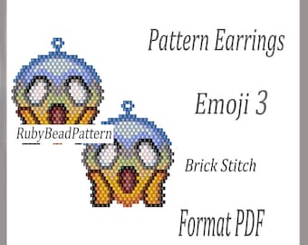 Emoji 3 bead earrings patterns, Emoji beaded patterns, Emoji beading earrings pattern, Bead patterns, Beading, Bead Brick Stitch PDF file