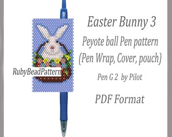 Envolturas para bolígrafo de 3 cuentas de conejito de Pascua Pilot G2, funda para bolígrafo de conejito de Pascua, patrones de peyote de conejito de Pascua, archivo PDF de patrones de conejito de Pascua, abalorios