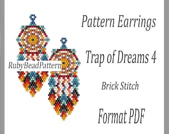 Trap of Dreams 4 bead earrings pattern, Trap of Dreams beaded pattern, Trap of Dreams earrings pattern, Dream catcher beading pattern Bead