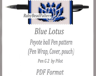 Funda para bolígrafo Pilot G2 con diseño de loto azul, funda para bolígrafo con diseño de loto, patrón de loto bordado, patrón de peyote con cuentas de loto, archivo PDF con patrón de abalorios