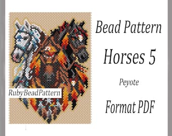 Horses 5 Mini Tapestry bead pattern, Horse beaded pattern, Horse beading pattern , Horse bead peyote pattern, Beading, Bead pattern peyote