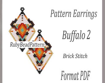 Buffalo 2 bead earrings pattern, Buffalo beaded pattern, Buffalo beading earrings pattern, Buffalo bead pattern, Beading, Beading Buffalo