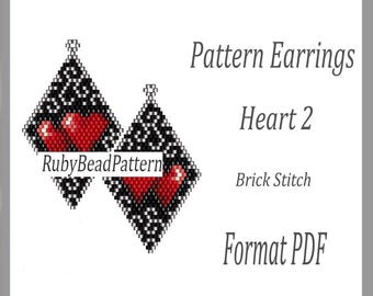 Hartpatroon met 2 kralenoorbellen, patroon met hartkralen, patroon met hartkralenoorbellen, patroon met hartkralen, kralen, kraalsteensteek