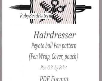 Hairdresser bead pen wraps Pilot G2, Hairdresser bead cover pen, Hairdresser beaded patterns, Peyote patterns, Beading patterns PDF file