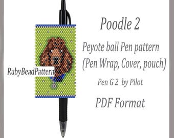Poodle Dog 2 bead pen wraps Pilot G2, Poodle patterns bead cover pen, Poodle beaded patterns, Dog bead peyote patterns, Beading PDF file