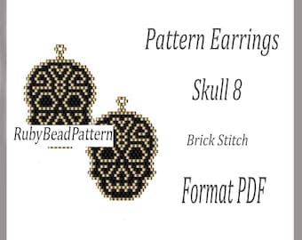 Skulls 8 bead earrings pattern, Skulls beaded pattern, Skulls earrings pattern, Skulls beading pattern, Beading, earrings pattern Skulls