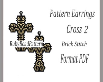 Cross 2 bead earrings pattern, Cross beaded pattern, Cross earrings pattern, Cross beading pattern, Beading, earrings pattern Brick Stitch