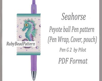 Seahorse bead pen wraps Pilot G2, Seahorse patterns bead cover pen, Seahorse Beaded patterns, Bead peyote patterns, Beading pattern PDF file