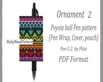 Ornament 2 bead pen wraps Pilot G2, ornament kraal cover pen, ornament kralenpatronen, peyote kralen patronen, kralenpatronen PDF-bestand