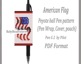 American Flag bead pen wraps Pilot G2, American Flag bead patterns cover pen, American Flag beaded patterns, Beading peyote patterns PDF