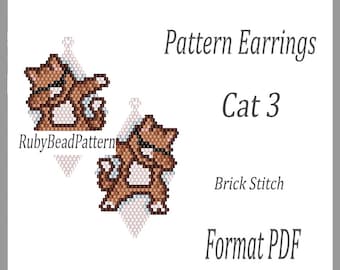Cat 3 bead earrings pattern, Cat beaded pattern, Cat beading earrings pattern, Cat bead pattern, Beading, Cat, earrings brick stitch