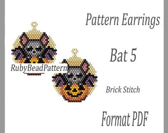 Bats 5 bead earrings pattern, Bats beaded pattern, Halloween earrings pattern, Halloween beading pattern, Beading, earrings pattern Bats