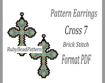 Cross 7 bead earrings pattern, Cross beaded pattern, Cross earrings pattern, Cross beading pattern, Beading, earrings pattern Brick Stitch