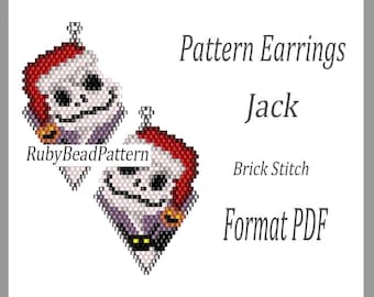 Jack bead earrings pattern, Jack beaded pattern, Halloween earrings pattern, Halloween beading pattern, Beading, earrings pattern Jack