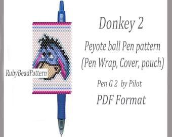 Donkey 2 bead pen wraps Pilot G2, Donkey bead cover pen, Donkey kralenpatronen, Donkey bead peyote patronen, pdf-bestand kralenpatronen