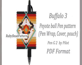 Buffalo 3 bead pen wraps Pilot G2, Buffalo patronen kraal cover pen, Buffalo kralenpatronen, Peyote kralenpatronen, PDF-bestand kralenpatroon