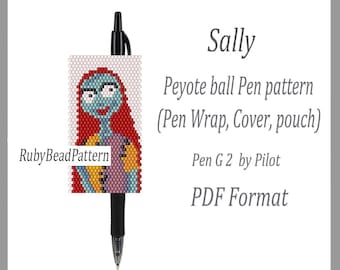 Sally bead pen wraps Pilot G2, Sally pattern cover pen Halloween, Halloween beaded pattern, Sally bead peyote pattern, Beading Halloween