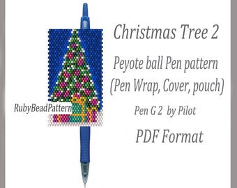 Christmas Tree 2 bead pen wraps Pilot G2, Christmas Tree pattern bead cover pen, Beaded pattern, Christmas bead peyote pattern Bead PDF file