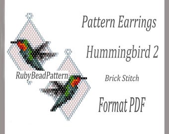 Hummingbird 2 bead earrings pattern, Hummingbird beaded pattern, Bird beading earrings pattern, Hummingbird bead pattern, Beading Bird
