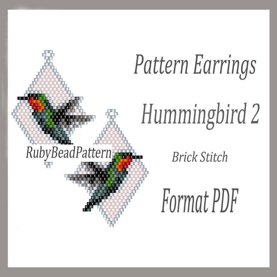 Hummingbird 2 Bead Earrings Pattern, Hummingbird Beaded Pattern, Bird ...