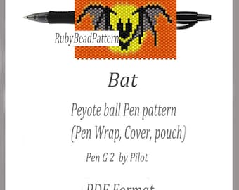 Bat bead pen wraps Pilot G2, Bat pattern cover pen Halloween, Halloween beaded pattern, Bat bead peyote pattern, Beading Halloween pattern
