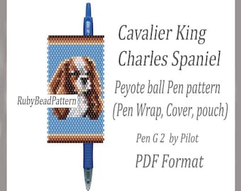 Cavalier King Charles Spaniel bead pen wraps Pilot G2, Spaniel cover pen, Dog beading patterns, Peyote patterns, Bead pattern PDF file