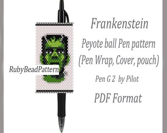 Frankenstein bead pen wraps Pilot G2, Frankenstein bead cover pen, Frankenstein beaded patterns, Peyote patterns, Beading patterns PDF file