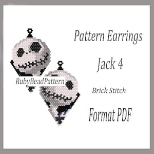 Motif de boucles d'oreilles Jack 4 perles, motif de perles Jack, motif de boucles d'oreilles d'Halloween, motif de perles d'Halloween, perles, motif de boucles d'oreilles Jack