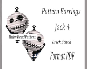 Jack 4 bead earrings pattern, Jack beaded pattern, Halloween earrings pattern, Halloween beading pattern, Beading, earrings pattern Jack