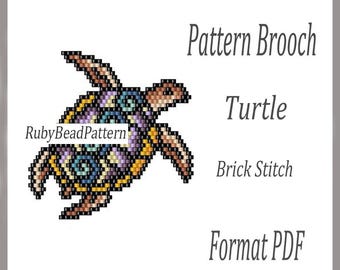 Patrón de broche de cuentas de tortuga, Patrón de cuentas de tortuga, Patrón de cuentas de tortuga, Patrón de cuentas de tortuga, Abalorios, Patrón de cuentas de punto ladrillo de tortuga