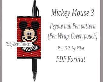 Fundas para bolígrafo de 3 cuentas de Mickey Mouse Pilot G2, funda para bolígrafo con cuentas con patrones de Mickey Mouse, patrón de cuentas de Mickey Mouse, patrones Peyote, archivo PDF de abalorios