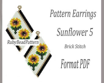 Zonnebloem 5 kralen oorbellen patronen, zonnebloem kralen patronen, bloemen oorbellen patronen, zonnebloem kralen patronen, kralen, oorbellen bloem