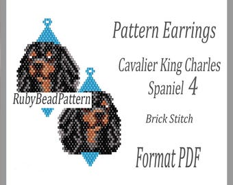 Patrón de pendientes de cuentas para perro Cavalier King Charles Spaniel (4 unidades), patrón de pendientes de cuentas para perro Spaniel, patrón de pendientes de cuentas para Spaniel (archivo PDF)