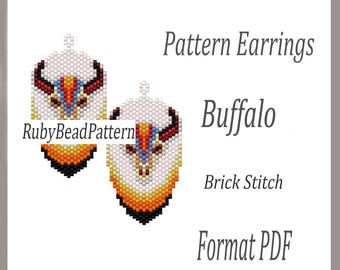 Buffalo bead earrings pattern, Buffalo beaded pattern, Buffalo beading earrings pattern, Buffalo bead pattern, Beading, Beading Buffalo