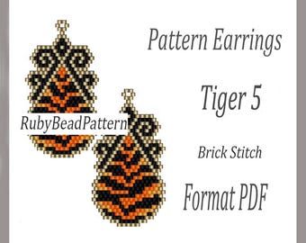 Patrón de pendientes de 5 cuentas de tigre, Patrón de cuentas de tigre, Patrón de pendientes de cuentas de tigre, Patrón de cuentas de tigre, Abalorios, Abalorios de tigre, Abalorios