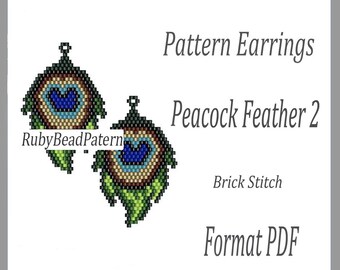 Peacock Feather 2 bead earrings pattern, Feather beaded pattern, Feather beading earrings pattern, Feather bead pattern, Beading, Peacock