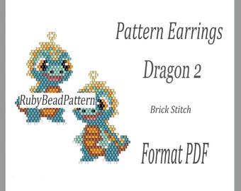 Dragon 2 bead earrings pattern, Dragon beaded pattern, Dragon beading earrings pattern, Dragon bead pattern, Beading, Beading Dragon