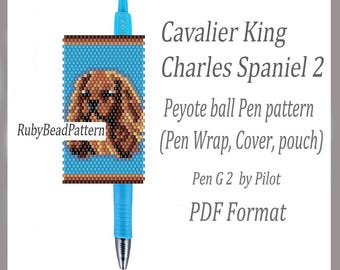 Cavalier King Charles Spaniel 2 bead pen wraps Pilot G2, Spaniel cover pen, Dog beading patterns, Peyote patterns, Bead pattern PDF file