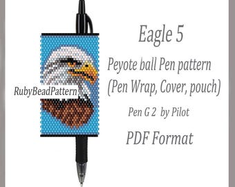 Eagle 5 bead pen wraps Pilot G2, Eagle bead cover pen, Eagle beaded patterns, Birds Bead peyote patterns, Eagle Beading patterns PDF file