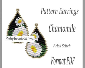 Chamomile bead earrings pattern, Chamomile bead pattern, Flowers earrings pattern, Chamomile beading pattern, Beading, earrings Chamomile