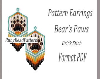 Bear's Paws bead earrings pattern, Bear's Paws beaded pattern, Bear's Paws earrings pattern, Bear's Paws beading pattern, Beading pattern